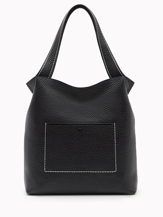 Черная сумка-мешок из натуральной кожи с отстрочкой  KELLEN
