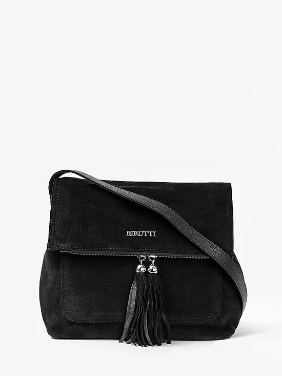Черная сумочка кросс-боди из замши  и кожи  Alessandro Birutti