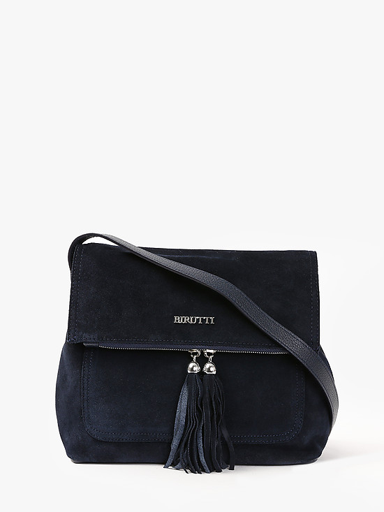 Темно-синяя сумочка кросс-боди из замши  и кожи  Alessandro Birutti