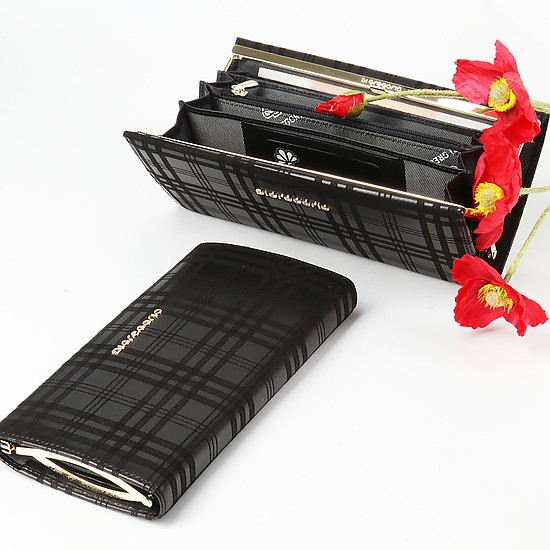 Классический черный кожаный кошелек с клетчатым принтом  Di Gregorio