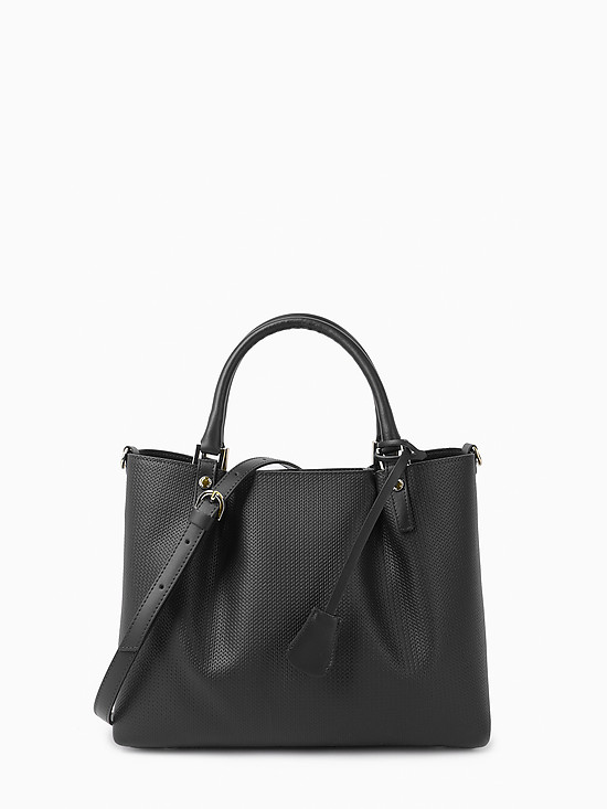 Черная сумка-тоут из кожи с имитирующим вязку тиснением  Gianni Notaro