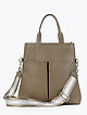 Серо-бежевая сумка-тоут из мягкой кожи с внешними карманами  Folle