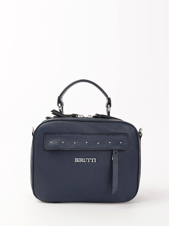 Небольшая сумочка-боулер из синей кожи с двумя отделениями  Alessandro Birutti