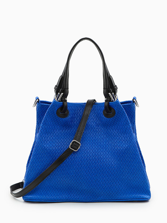Электрически-синяя сумка-тоут из плетеной мягкой кожи с винтажным эффектом  Folle
