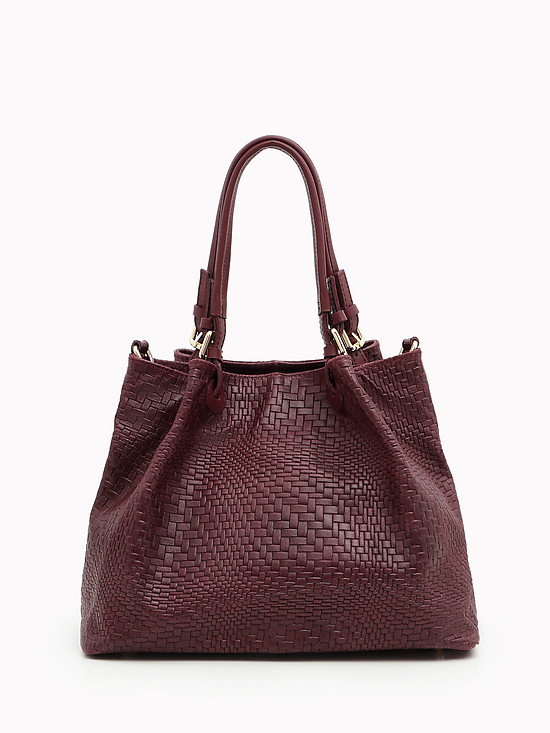 Бордовая сумка-тоут из плетеной мягкой кожи с винтажным эффектом  Folle