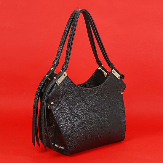 Черная сумка в лаконичном дизайне из зернистой кожи  Carlo Salvatelli