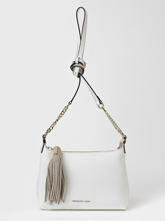 Бежевая сумочка кросс-боди из мягкой кожи с кисточкой  Alessandro Beato