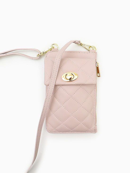 Пудрово-розовая микро-сумочка - кошелек из стеганой кожи  Folle