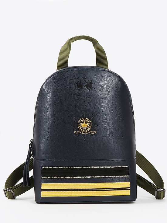 Вместительный рюкзак из мягкой черной кожиВместительный рюкзак из мягкой синей кожи  La Martina