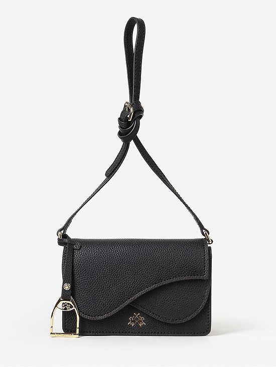 Черная кожаная сумочка кросс-боди с брелком в форме стремени  La Martina