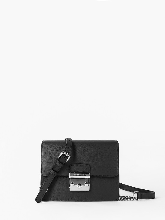 Черная прямоугольная сумочка-флап Nevada из плотной кожи на цепочке  La Martina