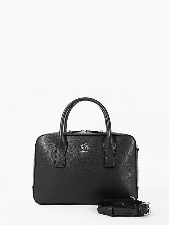 Черная базовая сумка-тоут небольшого размера из натуральной кожи  La Martina
