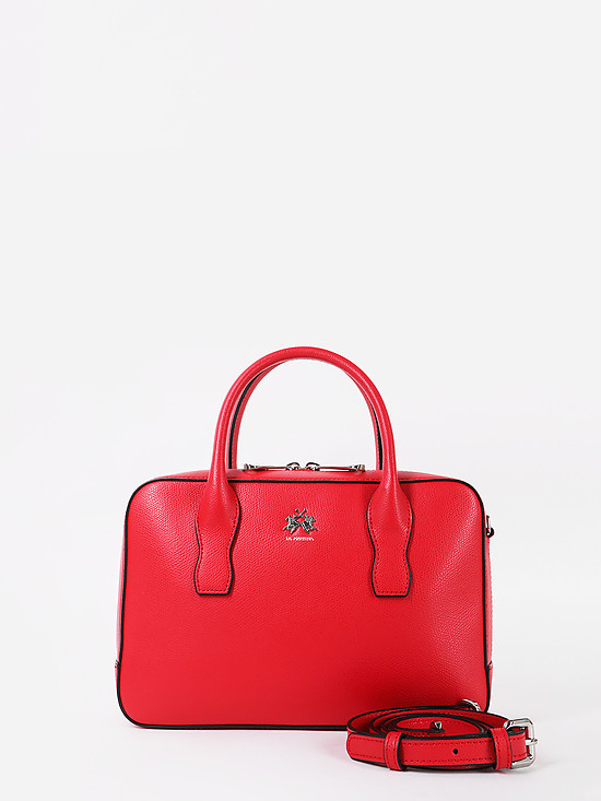 Красная базовая сумка-тоут небольшого размера из натуральной кожи  La Martina