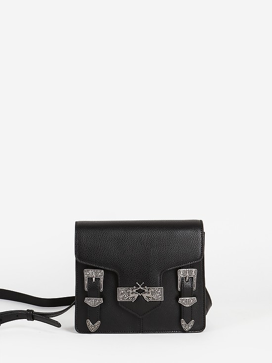 Черная кожаная сумочка через плечо в винтажном дизайне  La Martina