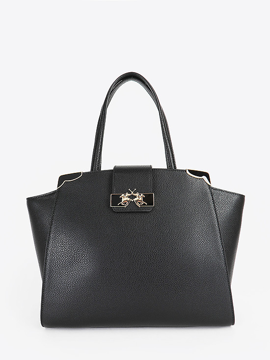 Классическая черная сумка-тоут из натуральной кожи  La Martina