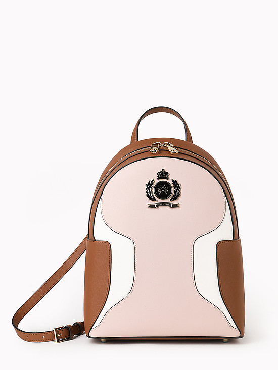 Рюкзак в стиле колор-блок из коньячной, белой и пастельно-розовой кожи  La Martina
