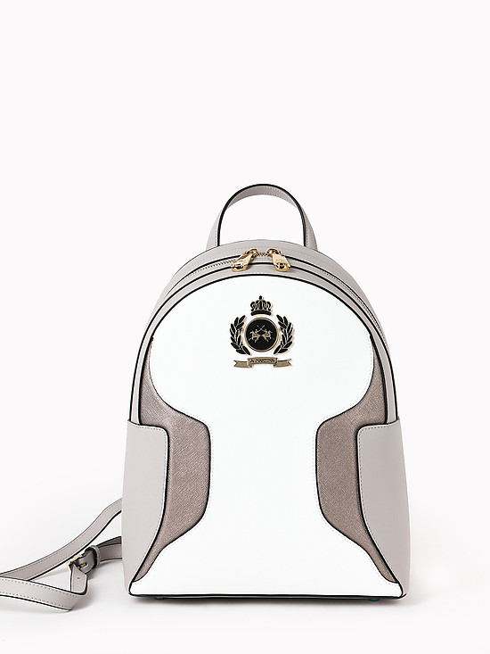 Рюкзак в стиле колор-блок из серой, серебристой и белой кожи  La Martina