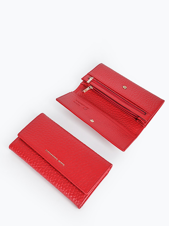 Красный кошелек из крупнозернистой кожи на металлической кнопке  Alessandro Beato
