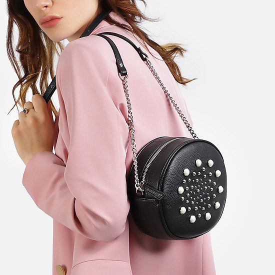 Черная круглая сумочка с декором  Marina Creazioni