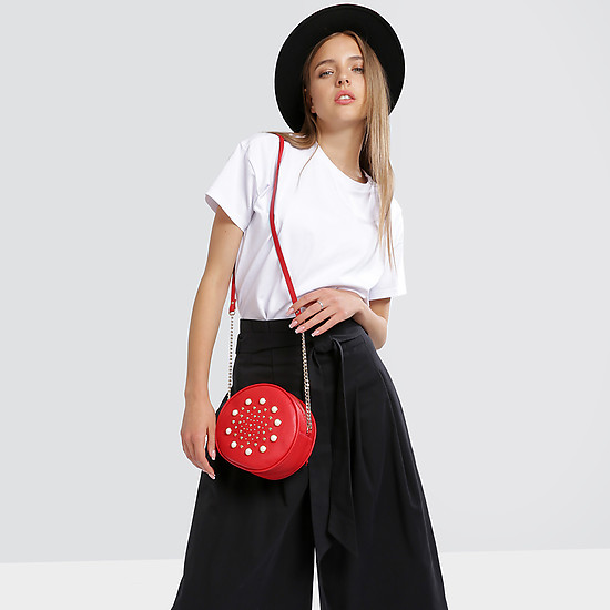 Красная круглая сумочка с жемчужинами  Marina Creazioni