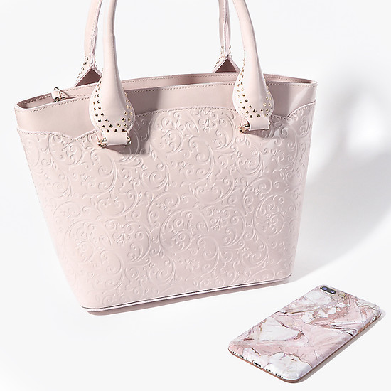 Кремово-розовая сумка из плотной кожи с узором  Marina Creazioni