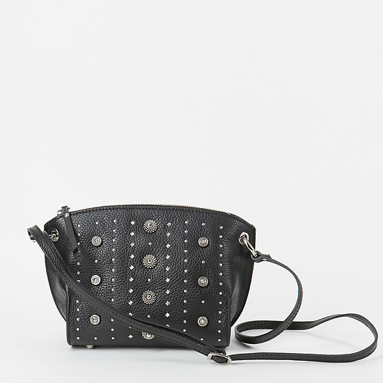 Черная кожаная сумочка кросс-боди с заклепками  Marina Creazioni