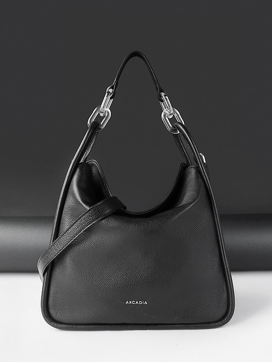 Черная сумка-хобо из мягкой кожи с ручкой на прозрачной цепочке  Arcadia