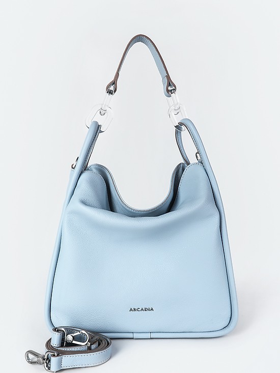Светло-голубая сумка-хобо из мягкой кожи с ручкой на прозрачной цепочке  Arcadia