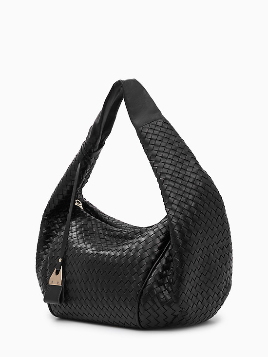 Черная плетеная сумка-хобо из мягкой кожи  Di Gregorio