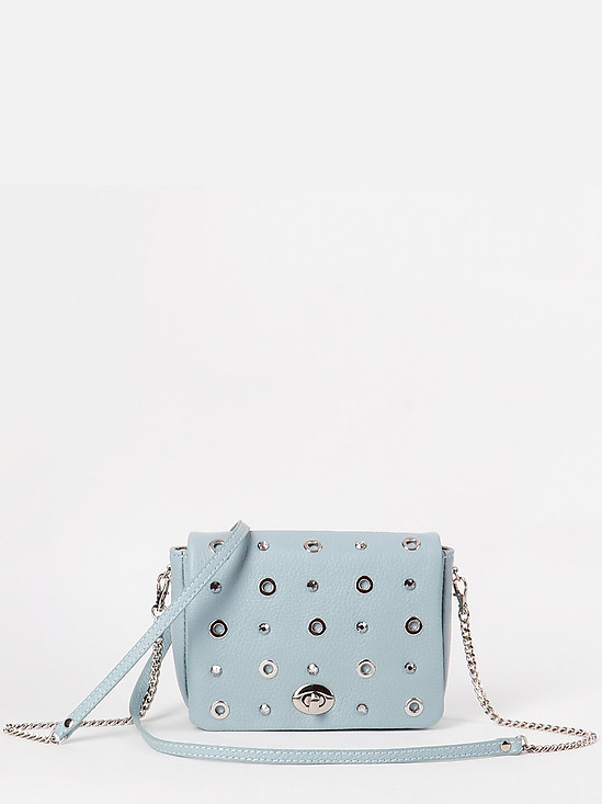 Кожаная поясная сумочка - бельтбэг из пастельно-голубой кожи с люверсами и кристаллами Swarovski  Marina Creazioni