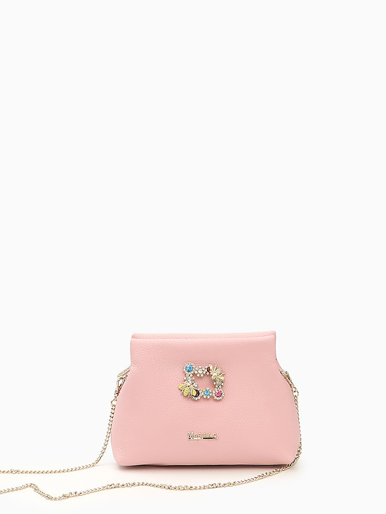 Розовая кожаная сумочка кросс-боди с кристаллами Swarovski  Marina Creazioni