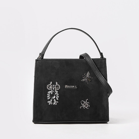Небольшая черная сумка из кожи и замши с декором из кристаллов Swarovski  Marina Creazioni