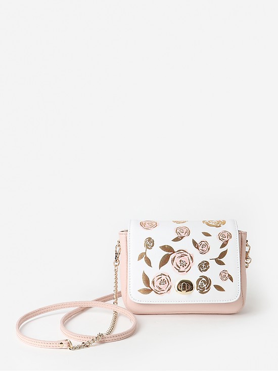 Пудровая поясная сумочка-трансформер из натуральной кожи с цветочным принтом  Marina Creazioni