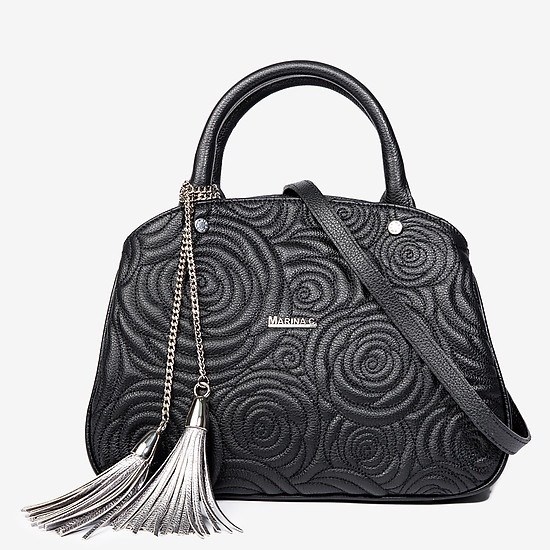 Черная кожаная сумка-тоут небольшого размера с вышивкой  Marina Creazioni