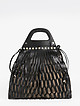 Бежево-черная сумка-авоська из кожи и текстиля  Marina Creazioni
