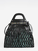 Бирюзово-черная сумка-авоська из кожи и текстиля  Marina Creazioni