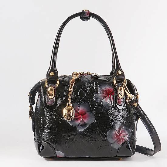 Черная сумка-тоут из плотной кожи с цветочным принтом  Marino Orlandi