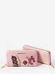 Большой кошелек на молнии из розовой кожи с цветочной аппликацией  Alessandro Beato