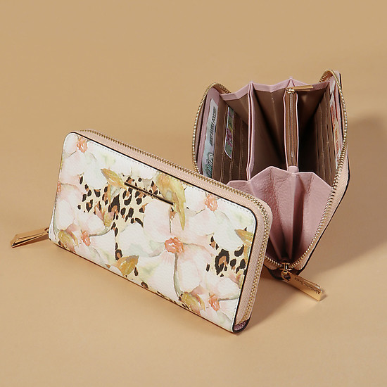 Кожаный бумажник на молнии с леопардовым и цветочным принтом  Alessandro Beato