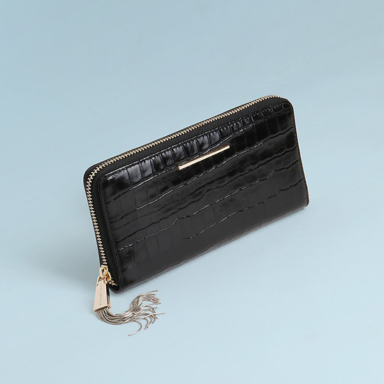Черный кожаный бумажник с тиснением под крокодила  Alessandro Beato
