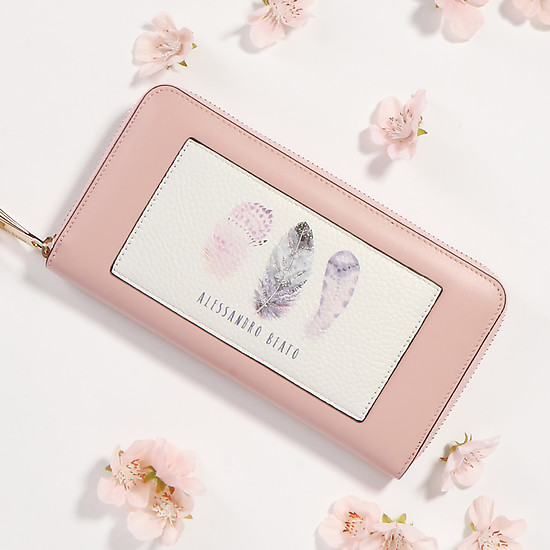 Кожаный бумажник из натуральной пудрово-розовой кожи на молнии  Alessandro Beato