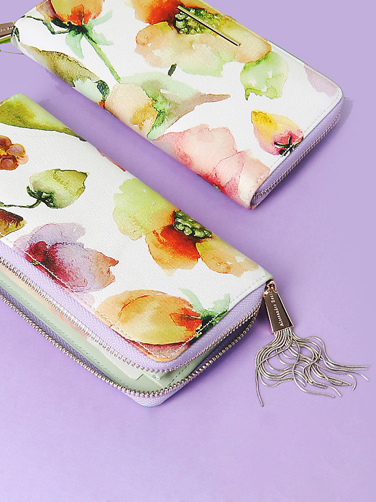 Белый горизонтальный бумажник из натуральной кожи с акварельным цветочным принтом  Alessandro Beato