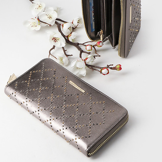 Горизонтальный бронзовый кошелек из натуральной кожи на молнии  Alessandro Beato