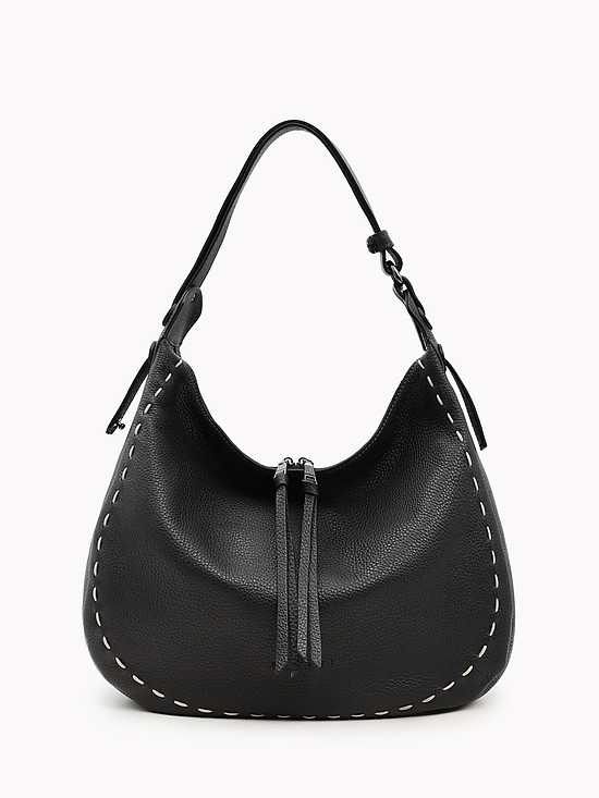 Черная сумка-мешок из мягкой кожи со стильной отстрочкой  Ripani