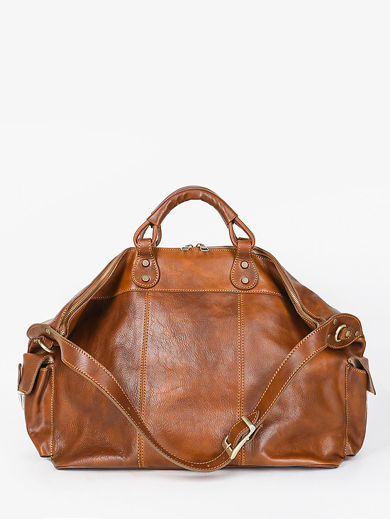 Коньячная кожаная дорожная сумка в винтажном стиле  Alessia