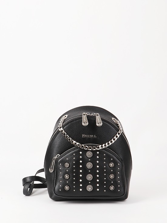 Мини-рюкзак из черной кожи с фигурными клепками  Marina Creazioni