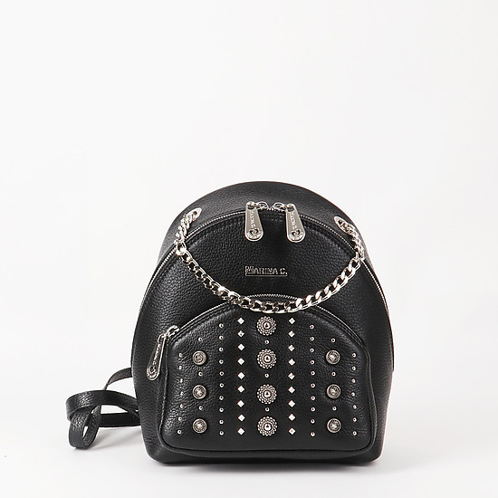 Маленький кожаный рюкзак с заклепками в черном цвете  Marina Creazioni