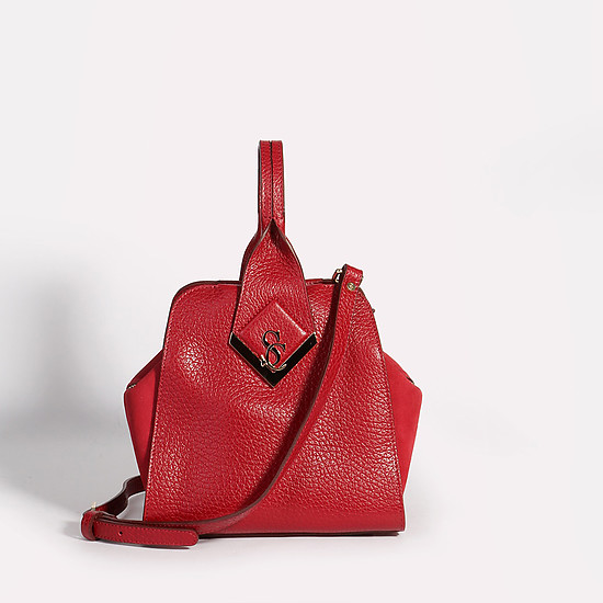 Трапециевидная красная сумочка небольшого размера из натуральной кожи и замши  Carlo Salvatelli
