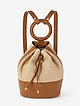 Рюкзак-мешок из плетеной соломки и коньячной кожи с круглой ручкой  Arcadia