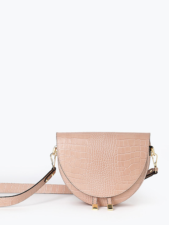 Пудрово-розовая полукруглая сумочка кросс-боди - клатч из кожи под крокодила  BE NICE